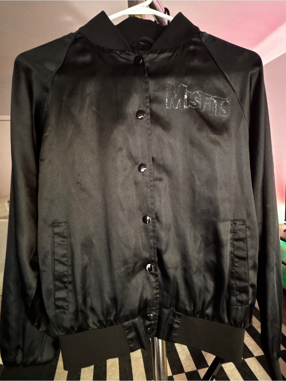 Black Satin Bomber Jacket - Women's